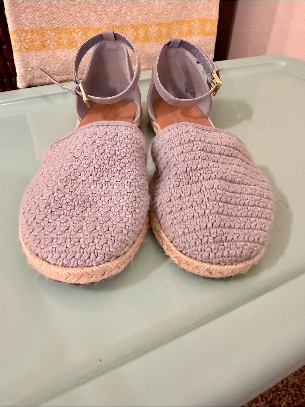 LC Lauren Conrad Light Blue Crochet Espadrille Sandals with Ankle Strap